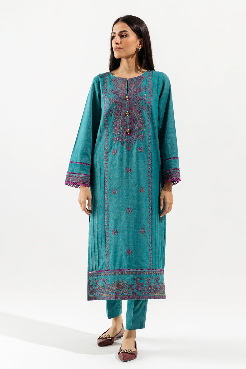 2 PIECE - EMBROIDERED KHADDAR SUIT - TEAL ZEAL