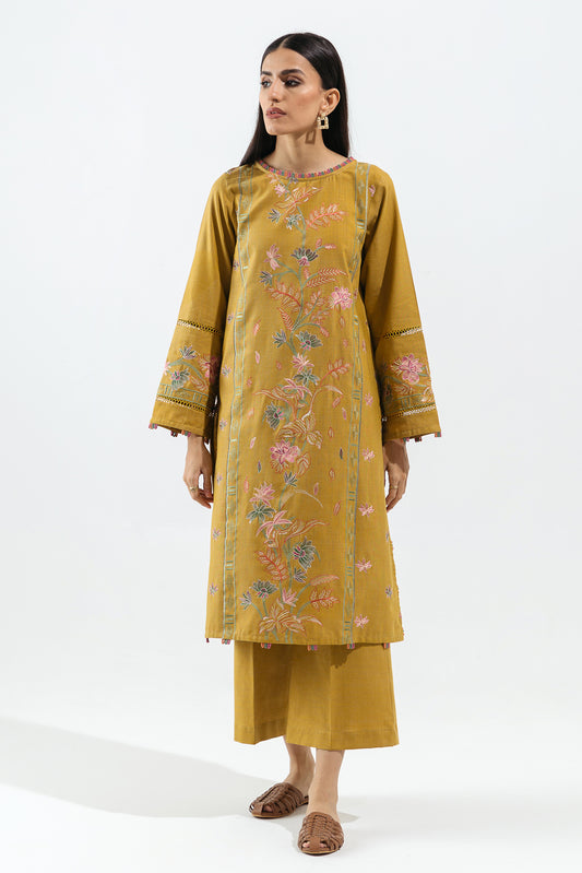 2 PIECE - EMBROIDERED YARN DYED SUIT - ELEGANT OCHRE