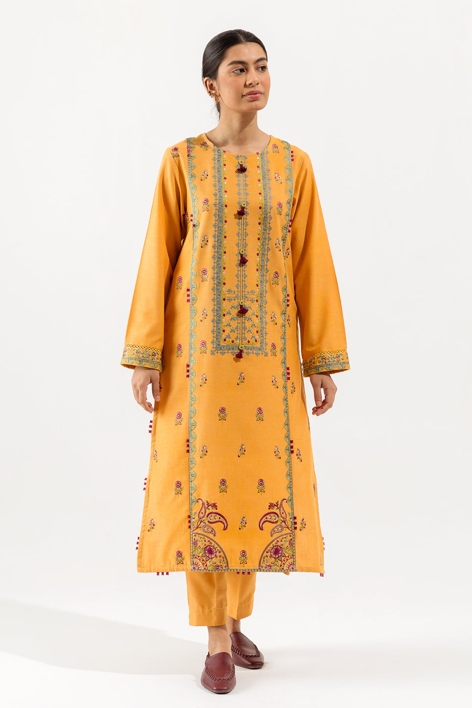 2 PIECE - EMBROIDERED KHADDAR SUIT - YELLOW IRIS