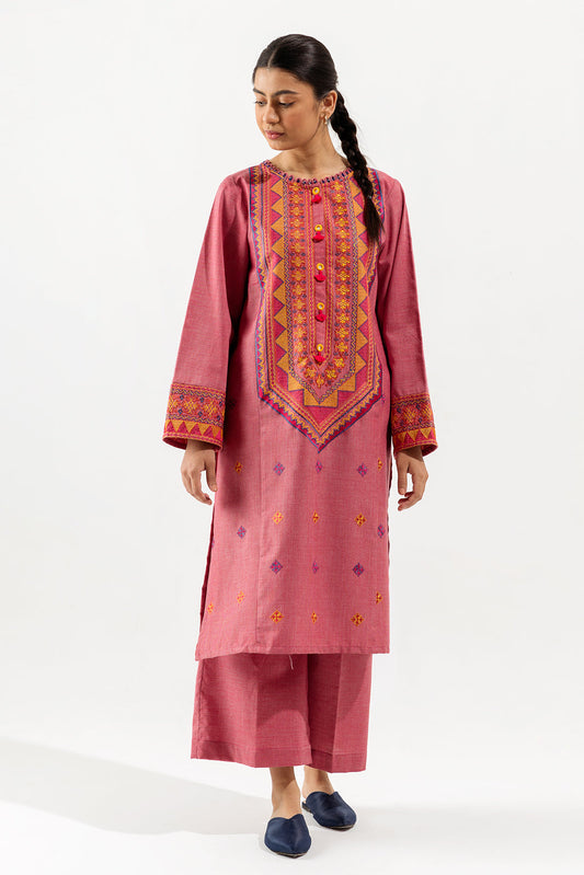 2 PIECE - EMBROIDERED KHADDAR SUIT - ROSY PINK