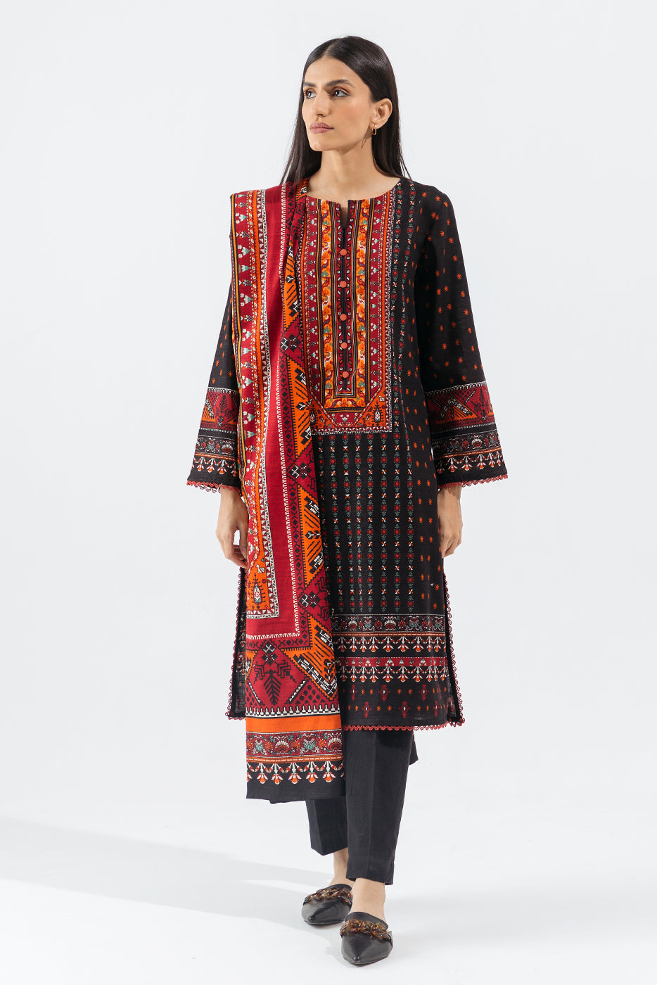 2 PIECE - PRINTED KHADDAR SUIT - REGAL BLACK