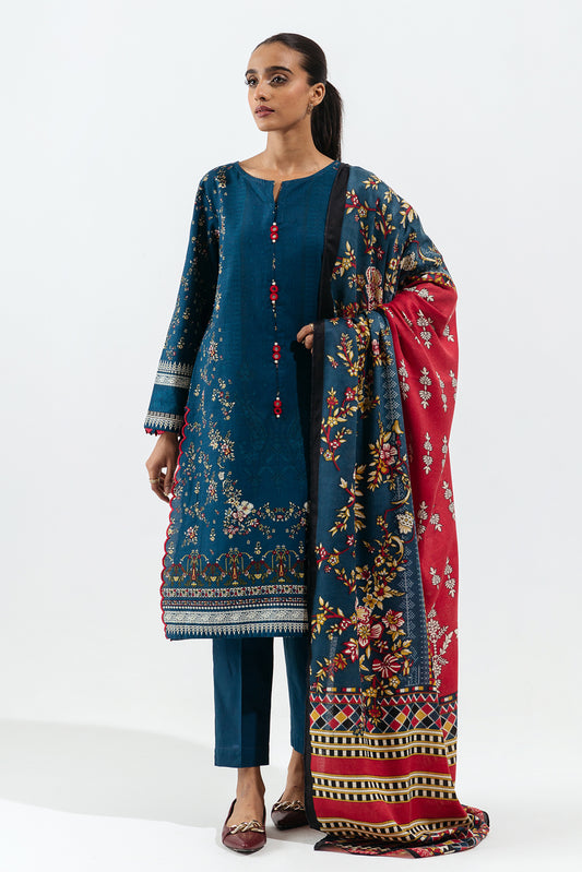 3 PIECE - PRINTED KHADDAR SUIT - OPAL BLUE