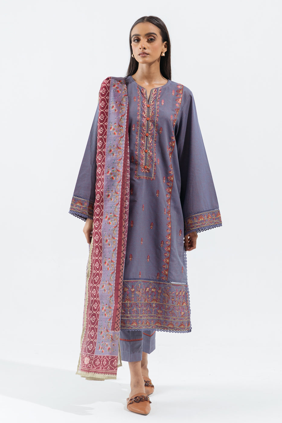 3 PIECE - EMBROIDERED KHADDAR SUIT - FRAGRANT LILAC