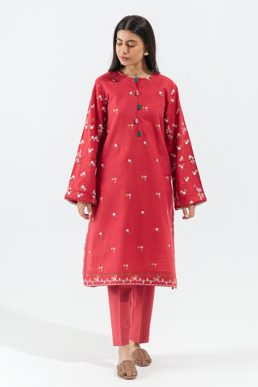 2 PIECE - EMBROIDERED KHADDAR SUIT - ROUGE GLOW