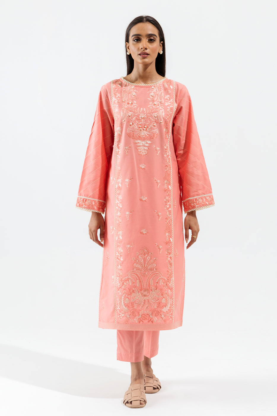 2 PIECE - EMBROIDERED CAMBRIC SUIT - PASTEL PINK