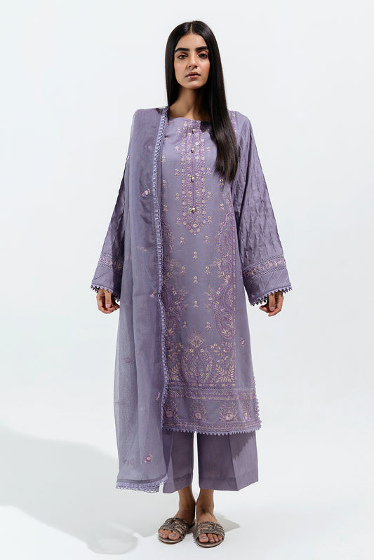 3 PIECE - EMBROIDERED LAWN SUIT - MAUVE GLOW