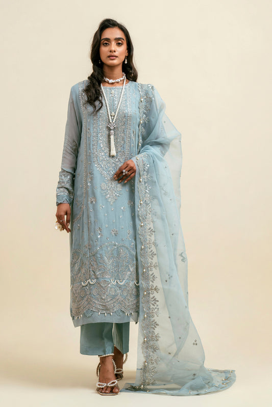 4 PIECE - EMBROIDERD CHIFFON SUIT - SAPPHIRE WEFT