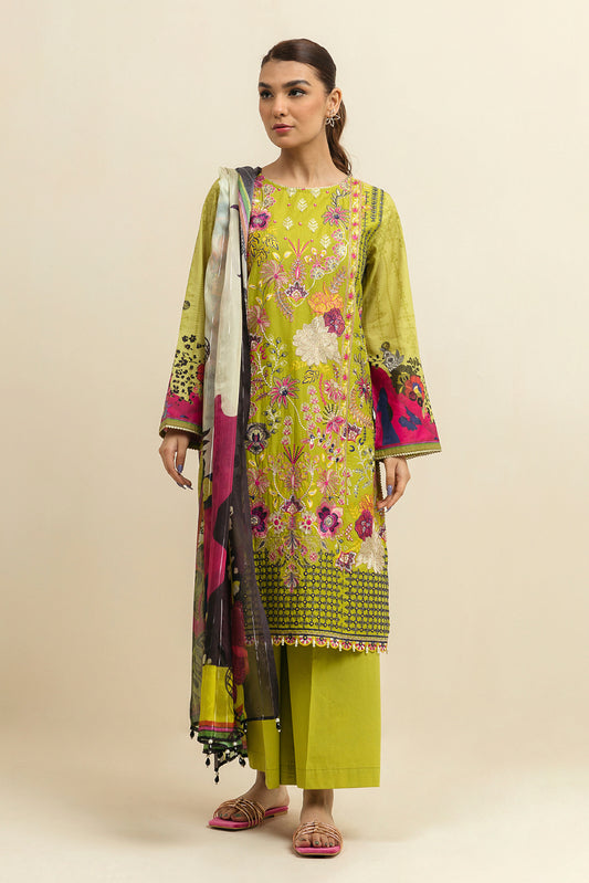 4 PIECE - EMBROIDERD LAWN SUIT - LIME BLOOM (UNSTITCHED)
