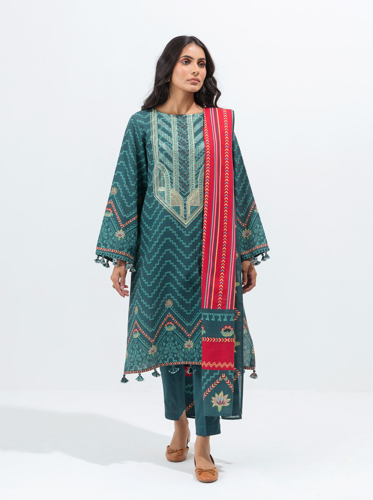 TRIBAL TEAL-EMBROIDERED-3P (UNSTITCHED)