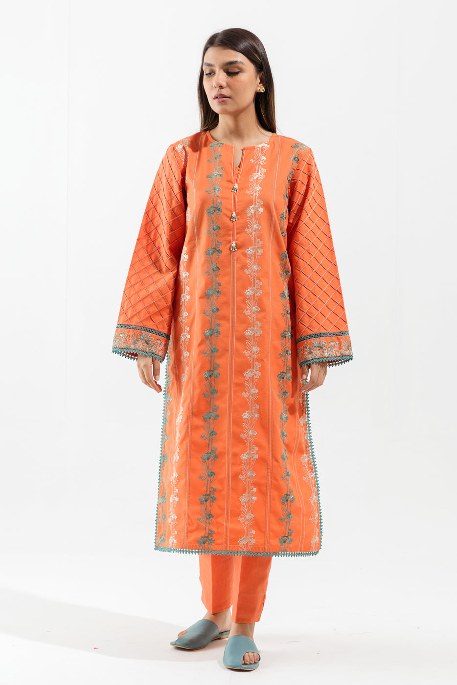 2 PIECE - EMBROIDERED KHADDAR SUIT - TANGERINE NODES