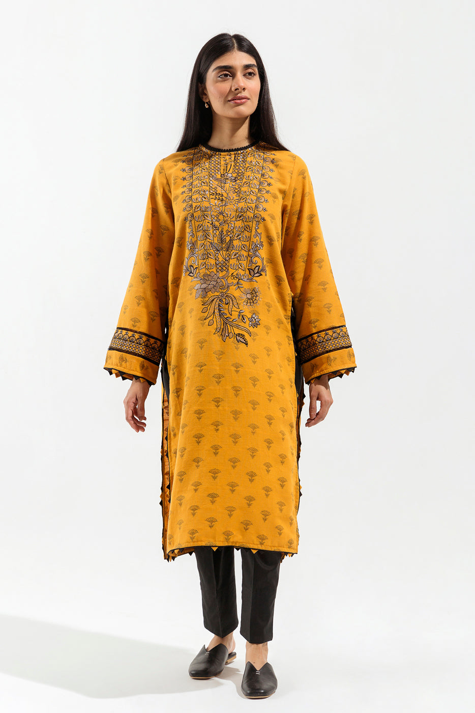 1 PIECE - EMBROIDERED  JACQUARD SHIRT - MUSTARD GEM