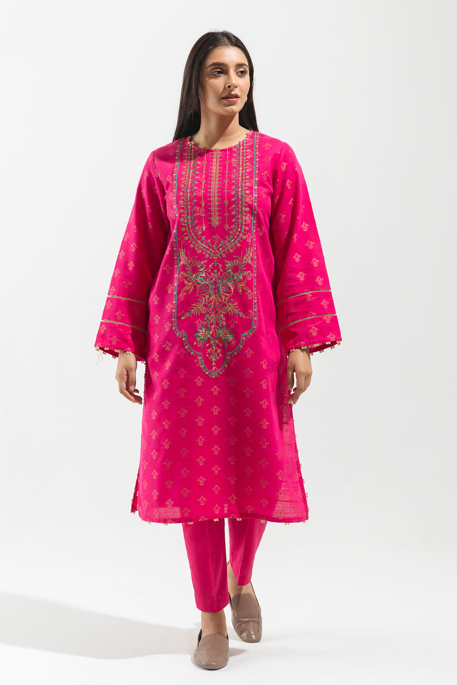 1 PIECE - EMBROIDERED JACQUARD SHIRT - FUSCHIA BLOOM