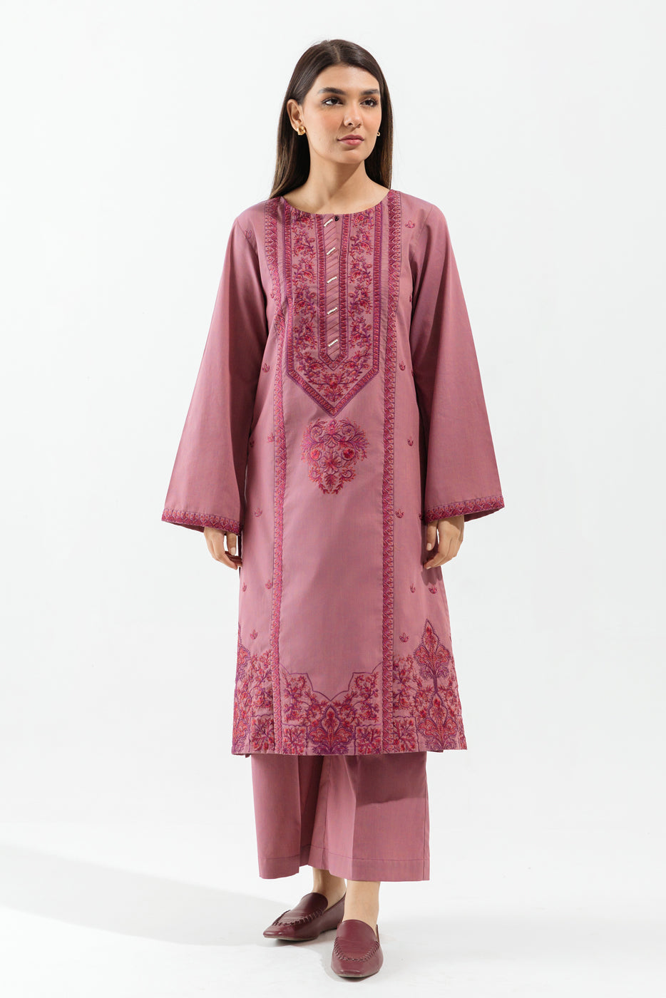 2 PIECE - EMBROIDERED CHAMBERY SUIT - ROUGE SPECK