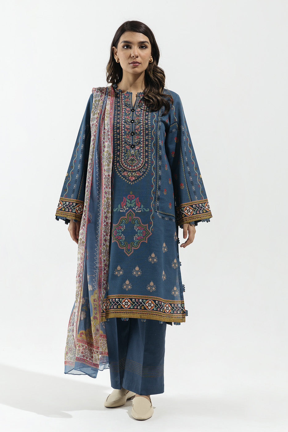 3 PIECE - EMBROIDERED KHADDAR SUIT - AEGEAN FOLK