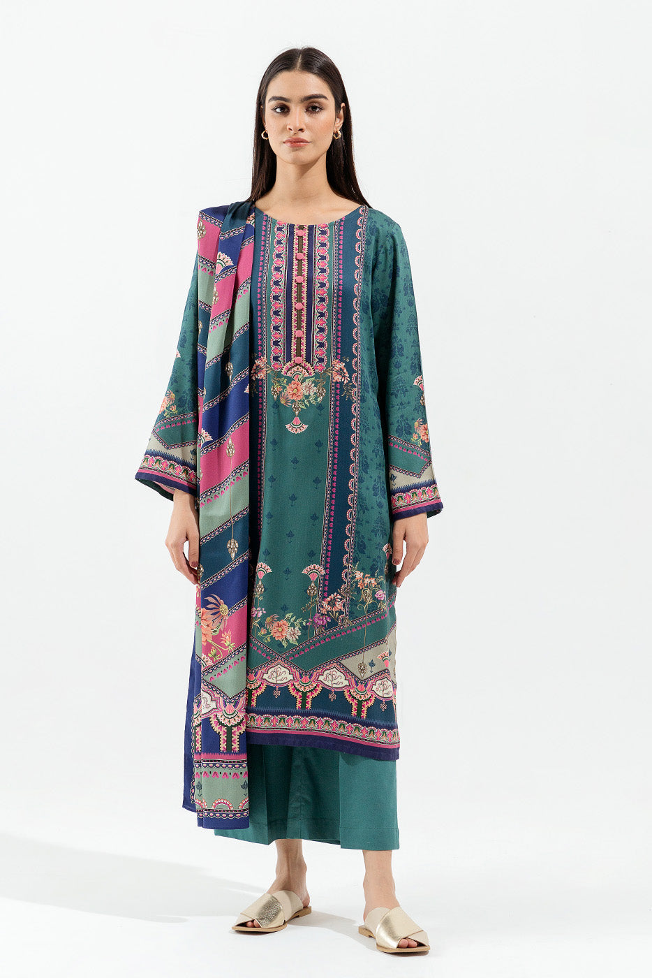 3 PIECE - PRINTED LINEN SUIT - BOHO BLUE