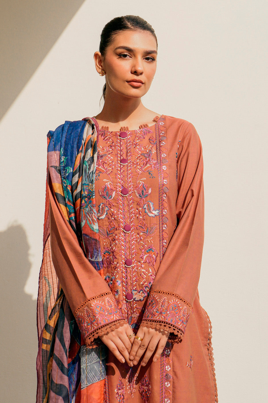 3 PIECE - EMBROIDERED EMBROIDERED/PRINTED/2TONE SUIT - DUSKY HUES