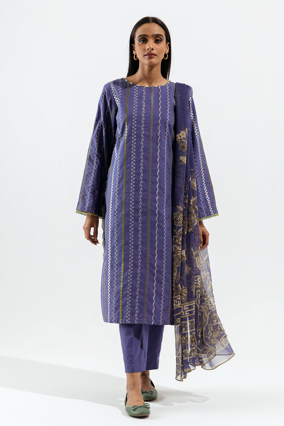 3 PIECE - EMBROIDERED TWO TONE SUIT - VIVID VIOLET
