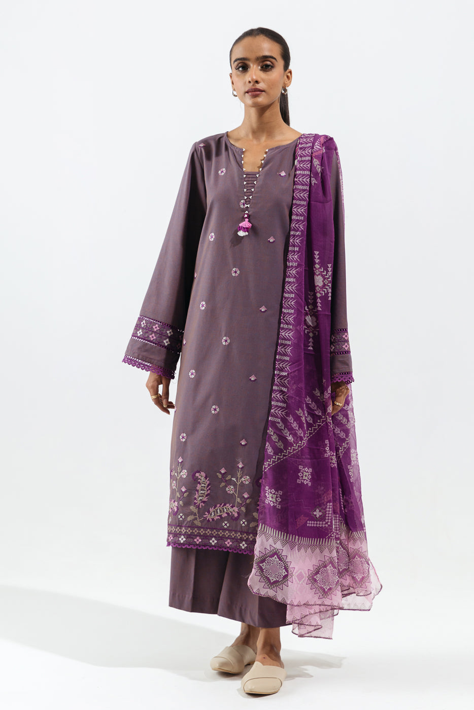 3 PIECE - EMBROIDERED TWO TONE SUIT - LAVENDER GEM