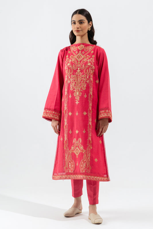 2 PIECE - EMBROIDERED KHADDAR SUIT - VIVACIOUS CRIMSON