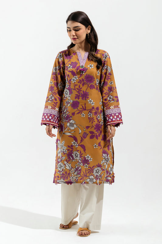 1 PIECE - PRINTED  LAWN SHIRT - MEDALLION SILHOUETTE