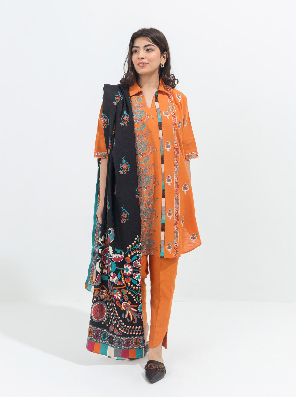 ETHNIC CRAFT-EMBROIDERED WITH SHAWL-2P (UNSTITCHED)