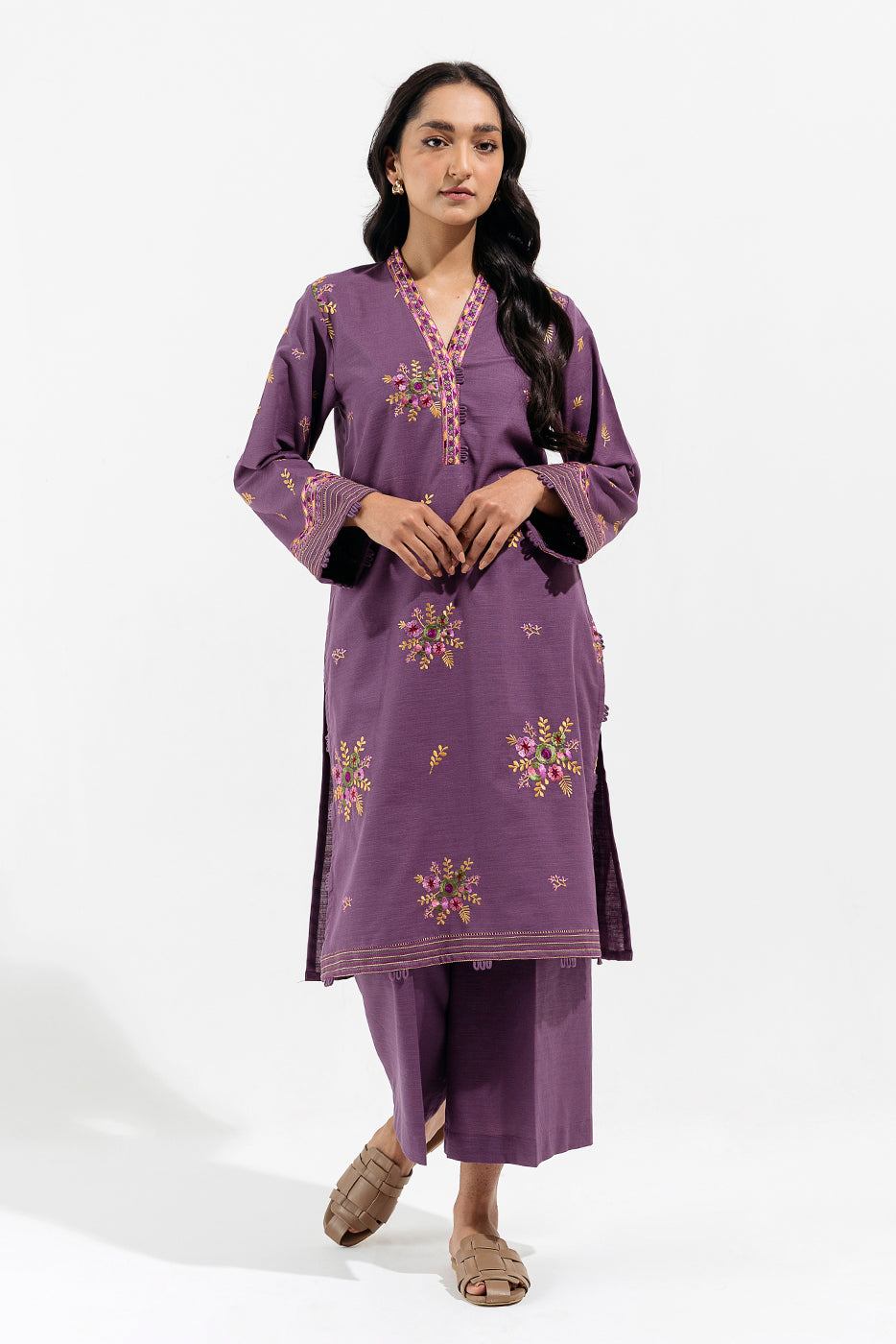 2 PIECE - EMBROIDERED KHADDAR SUIT - VIOLET PETALS