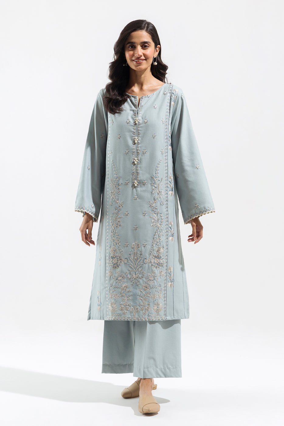 2 PIECE - EMBROIDERED KHADDAR SUIT - ICE BLUE TALE