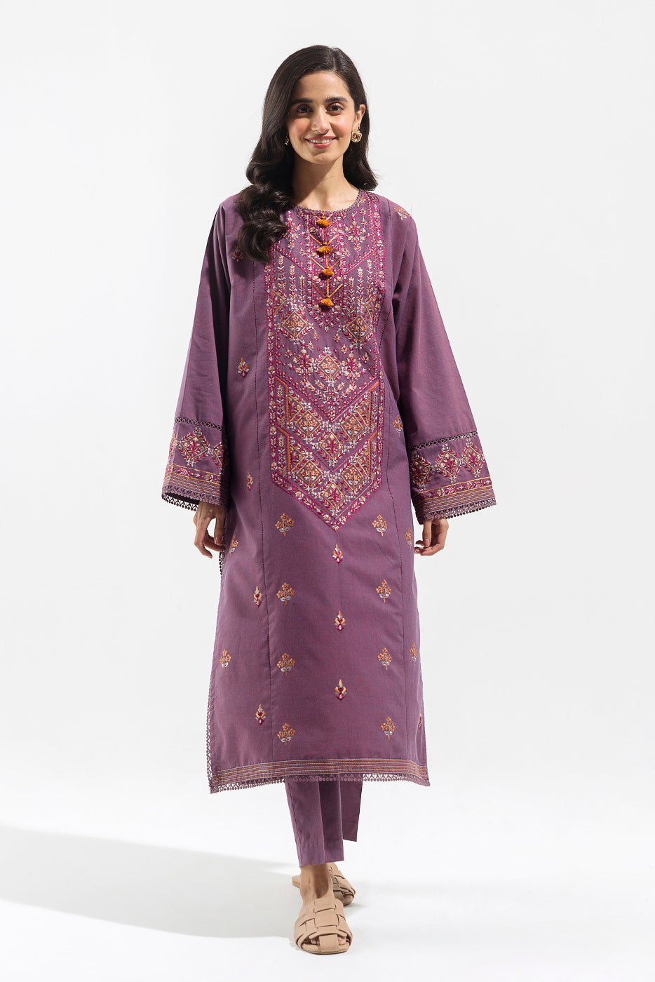 2 PIECE - EMBROIDERED CAMBRIC SUIT - VIOLET PETALS