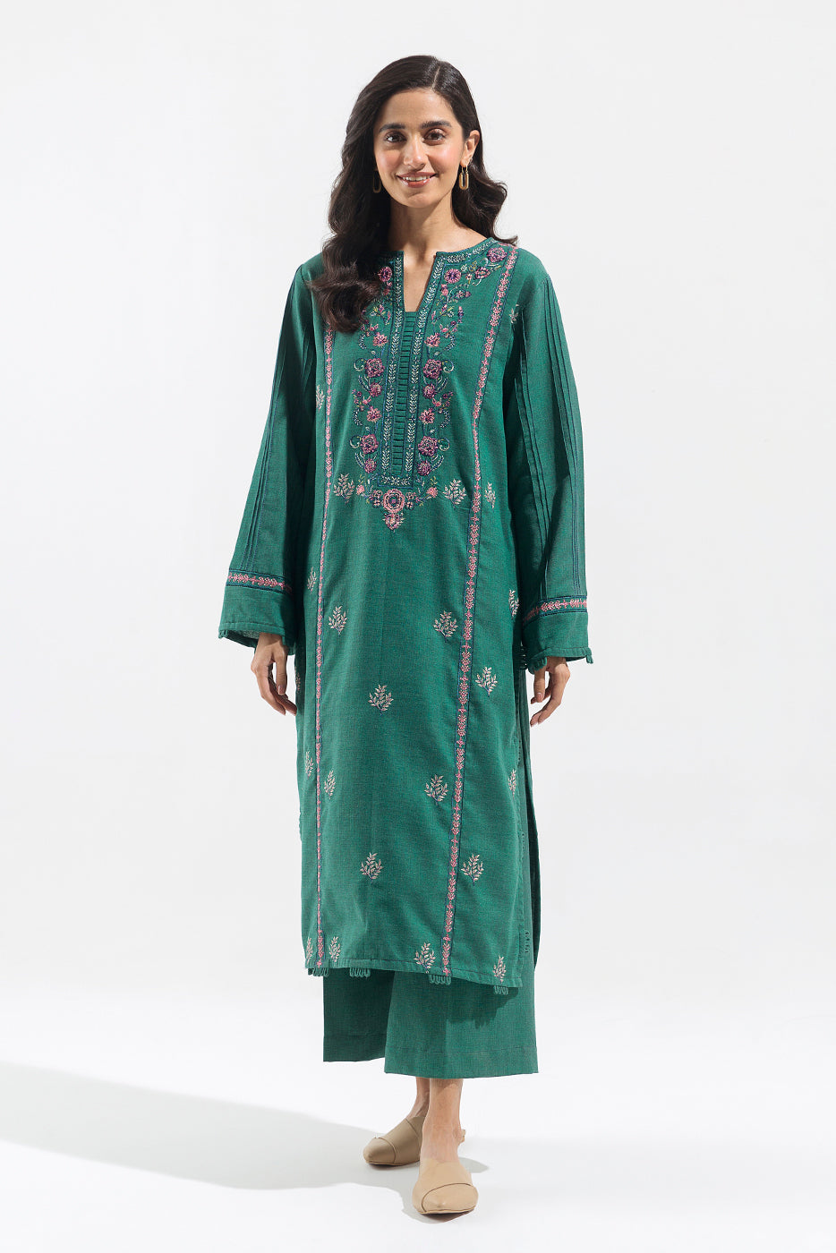 2 PIECE - EMBROIDERED KHADDAR SUIT - TEALISH TWILL