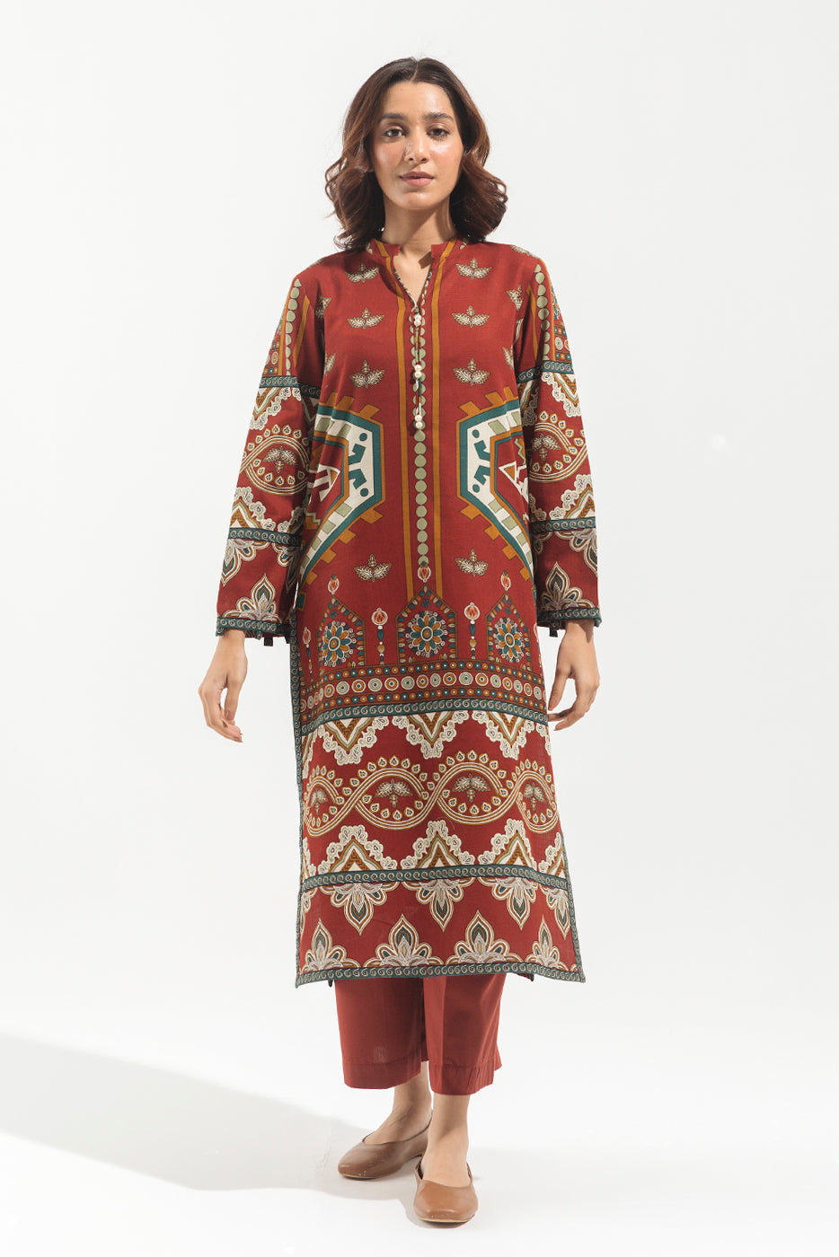 1 PIECE - PRINTED KHADDAR SHIRT - BERRY VOYAGE