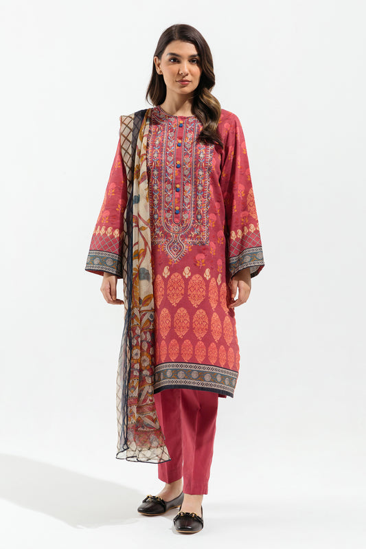 3 PIECE - EMBROIDERED KHADDAR SUIT - ROUGE HAZE