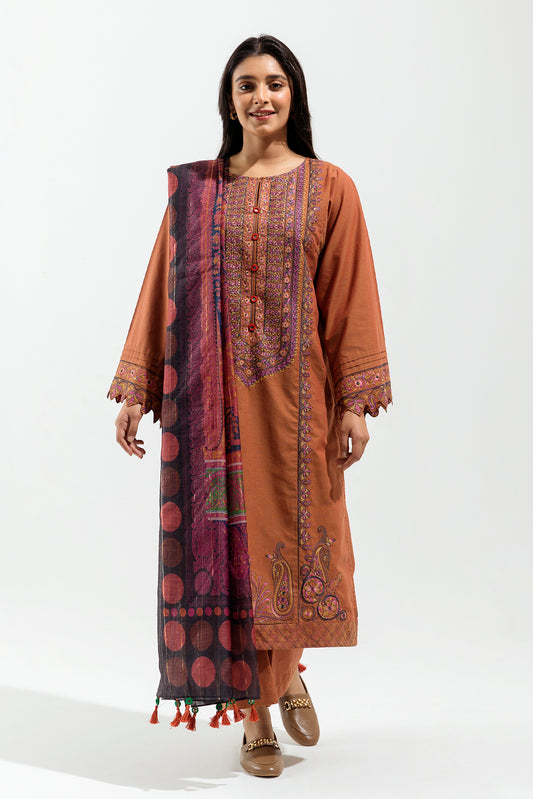 3 PIECE - EMBROIDERED EMBROIDERED/PRINTED/2TONE SUIT - ETHEREAL TAWNY