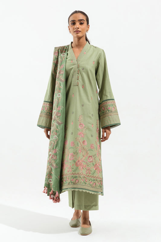 3 PIECE - EMBROIDERED KHADDAR SUIT - PISTACHIO BRISK