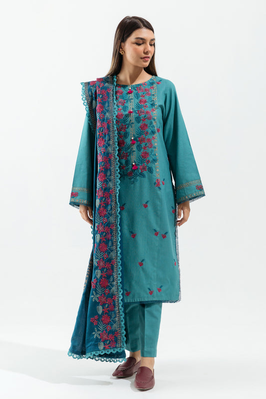 3 PIECE - EMBROIDERED KHADDAR SUIT - SAPPHIRE AURA (UNSTITCHED)