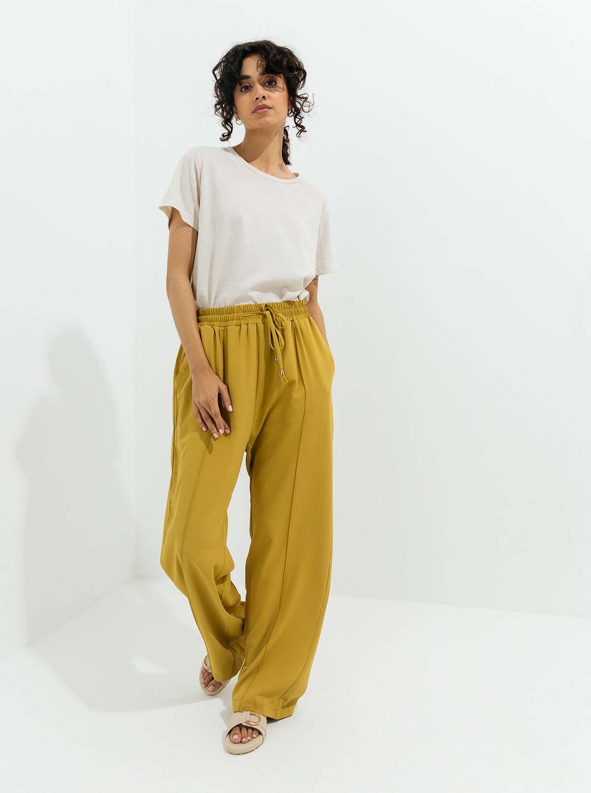 Mustard Pintuck Wide Leg Pants