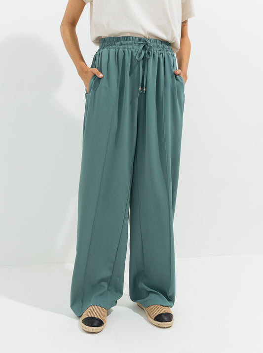 Jade Blue Pintuck Wide Leg Pants