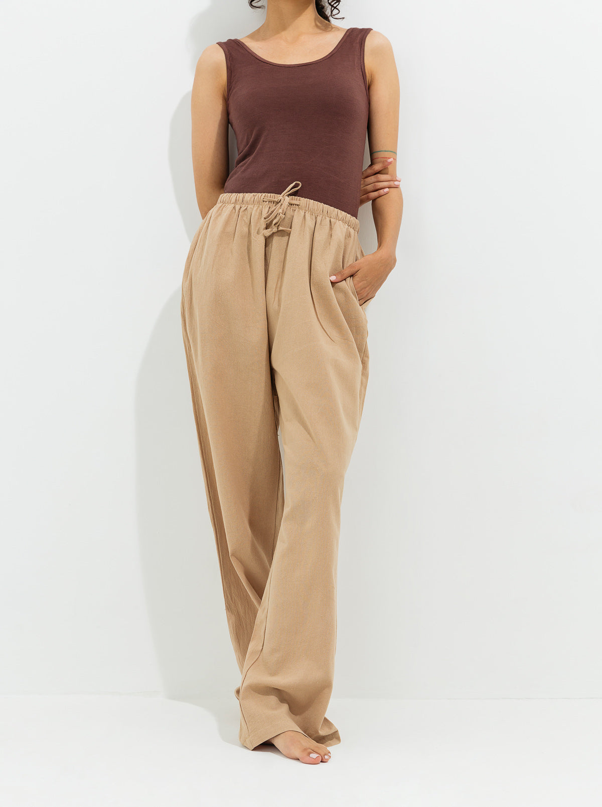 Beige Linen Wide Leg Pants