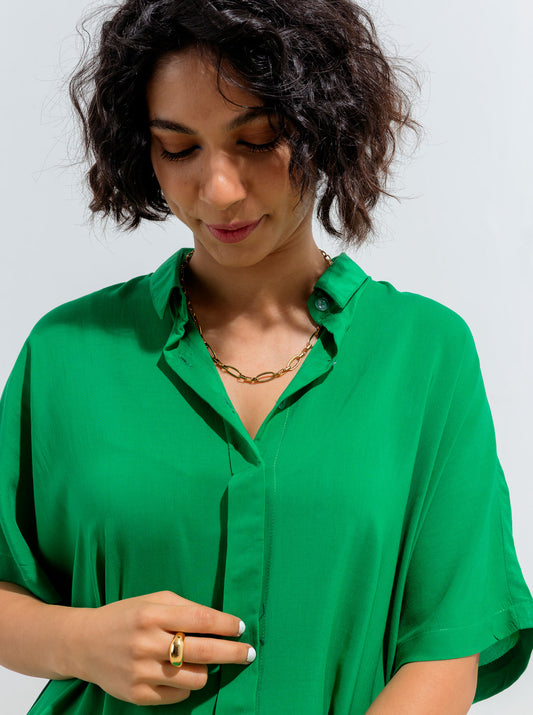 BRIGHT GREEN FLOWY COLLAR SHIRT