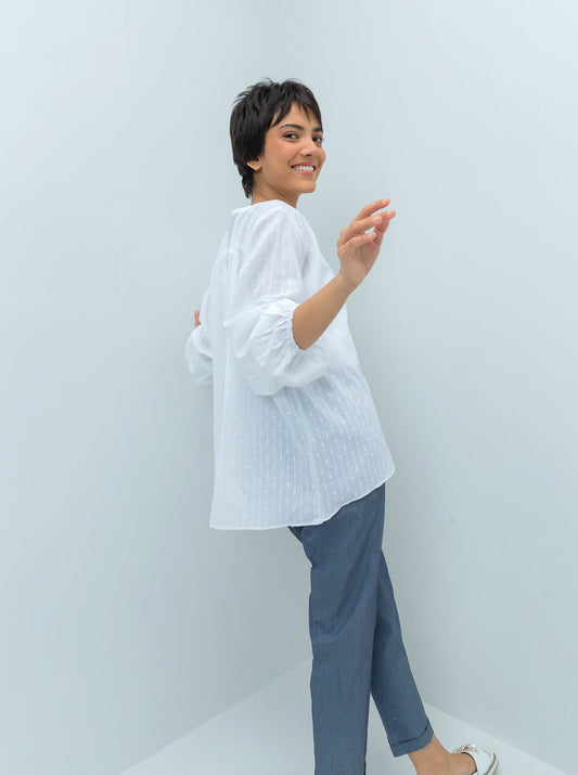 WHITE TEXTURED PLACKET SHIRT