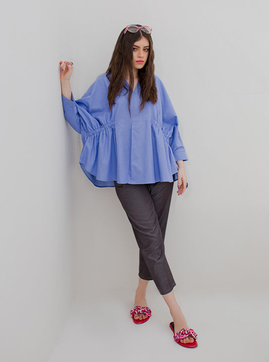 COBALT BLUE GATHERED TOP