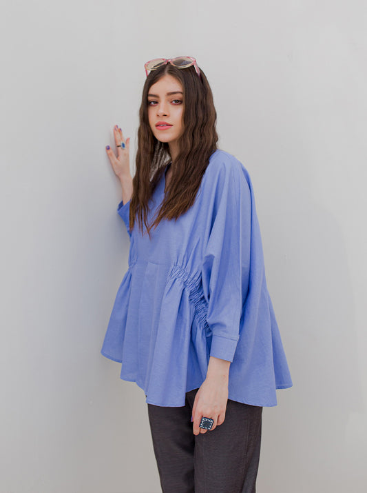 COBALT BLUE GATHERED TOP