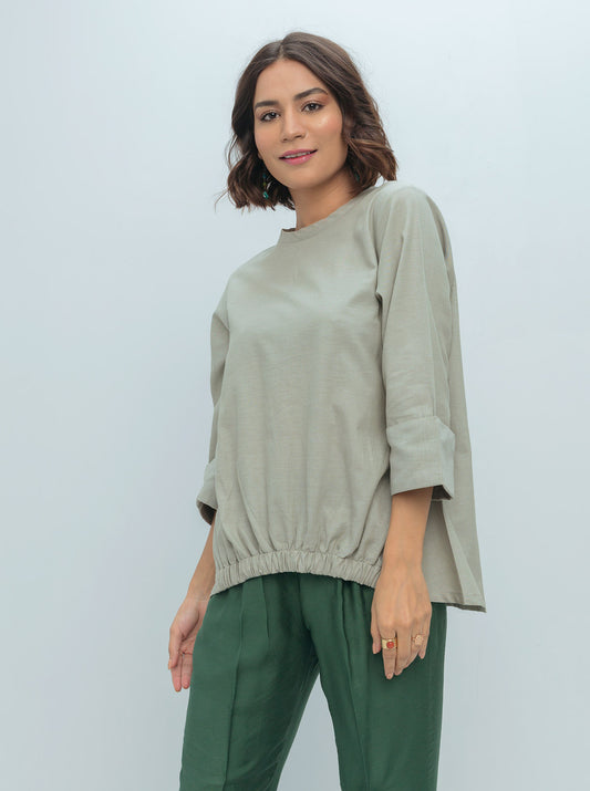 SAGE GREEN ELASTICATED HEM TOP