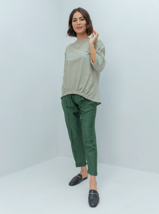 SAGE GREEN ELASTICATED HEM TOP