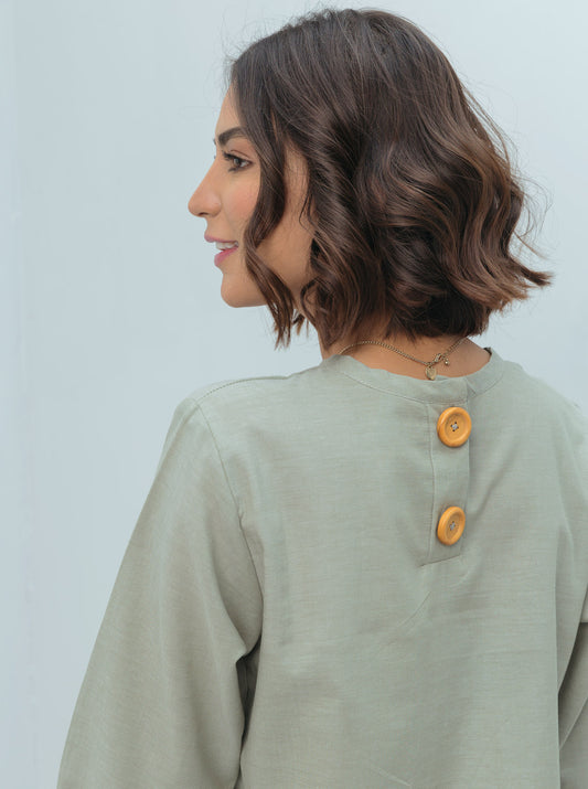 SAGE GREEN ELASTICATED HEM TOP