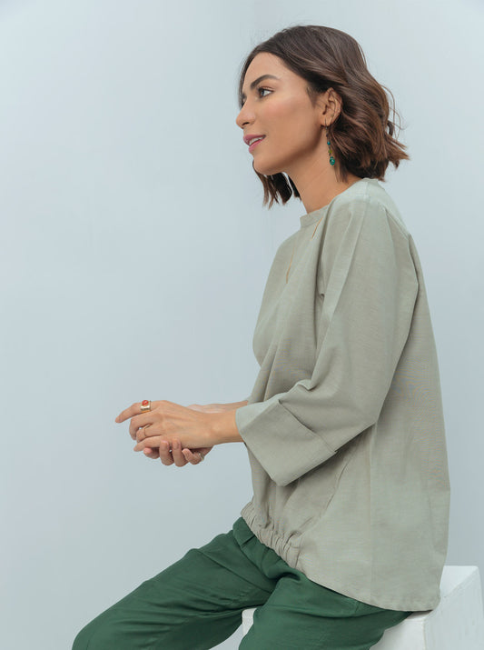 SAGE GREEN ELASTICATED HEM TOP