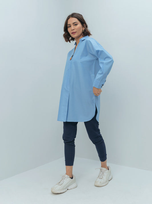 BLUE MULTI BUTTONED COLLAR SHIRT