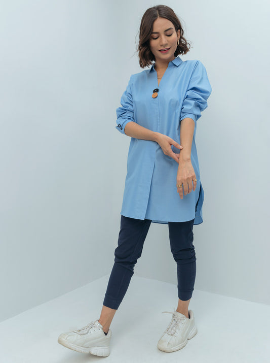 BLUE MULTI BUTTONED COLLAR SHIRT