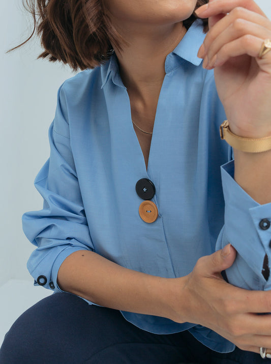 BLUE MULTI BUTTONED COLLAR SHIRT