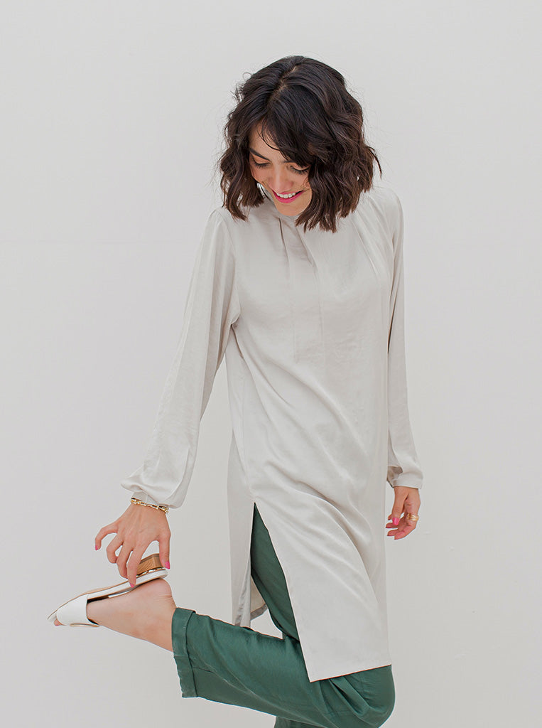 IVORY MOCK NECK SILK TUNIC