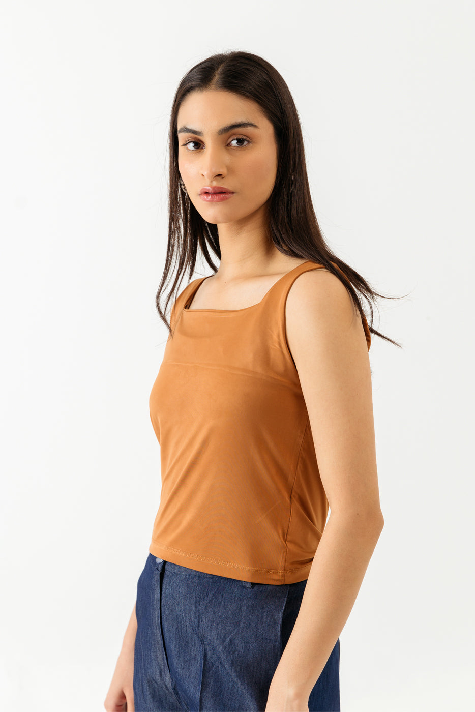 Camel square neck vest